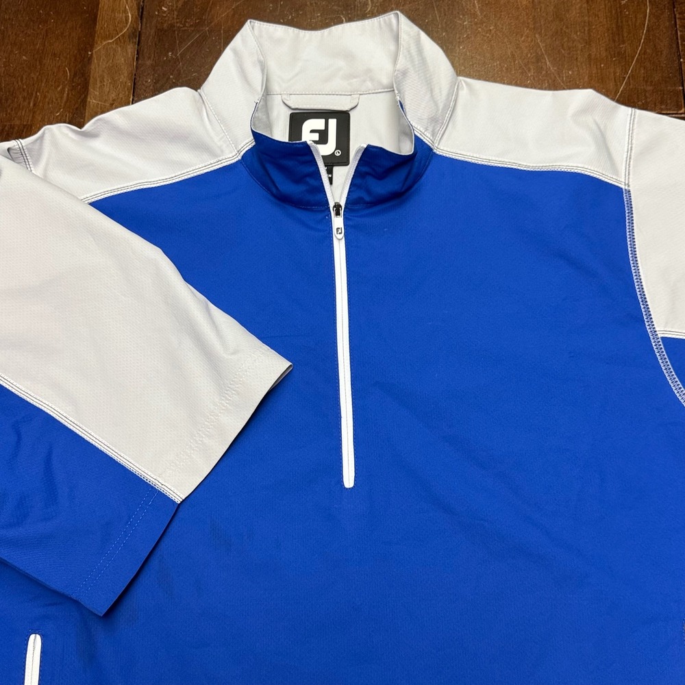 FootJoy Quarter 1/4 Zip Pullover Mens Large Blue White Performance Golf Jacket